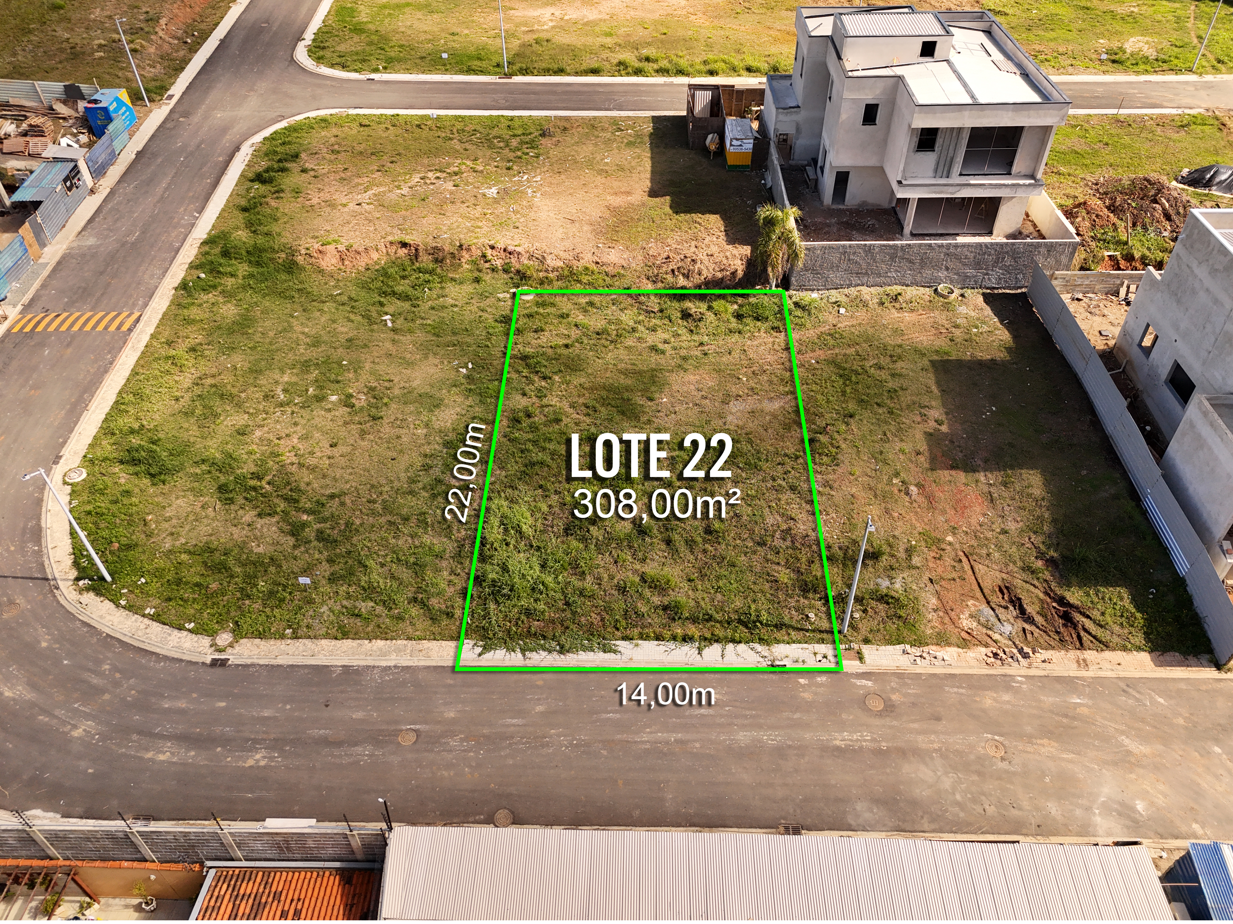 Vista aérea do Lote 22 demarcado no Casa Volpi Residencial Premium, 308,00m²